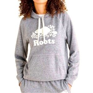 Roots Gray Organic Original Kanga Hoodie Ladies Small